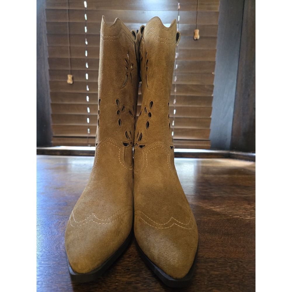 No Boundaries Women's Brown Suede Western Mid-Calf Boots Pointed Toe Pull-On - Picture 4 of 5